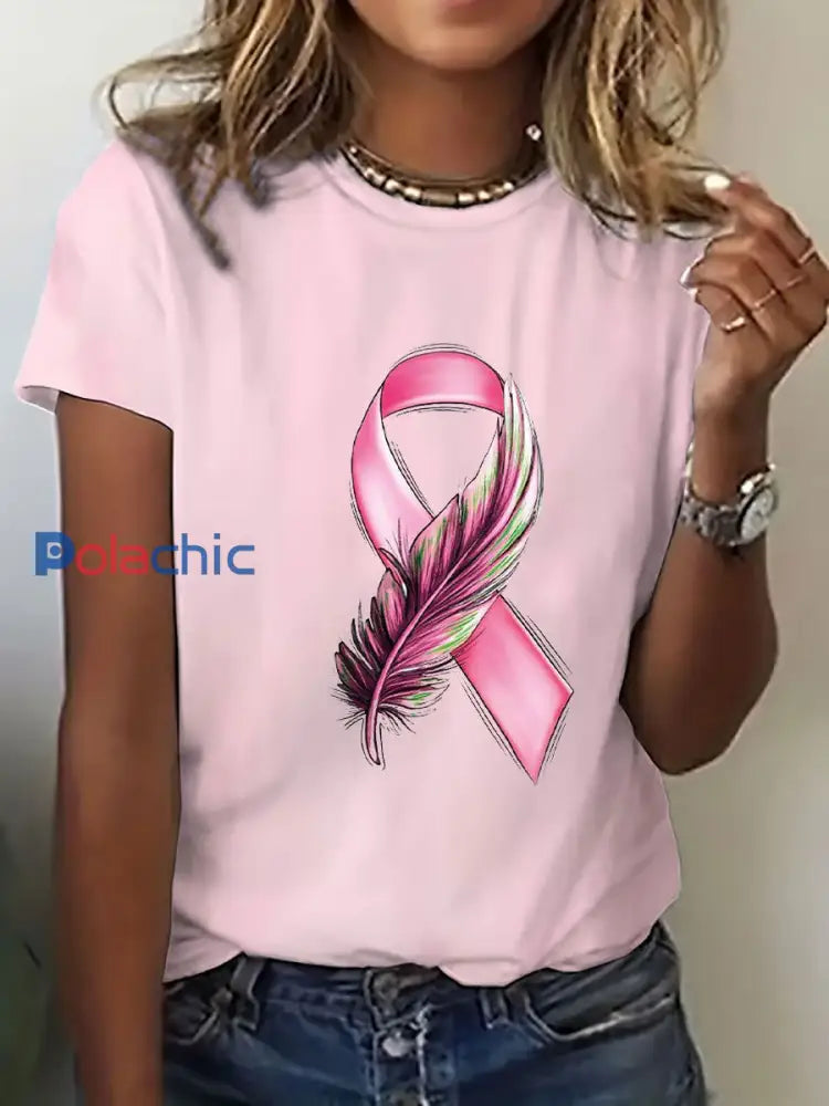 T-shirt à imprimé ruban rose pour femmes sensibilisation au cancer du sein rose / S