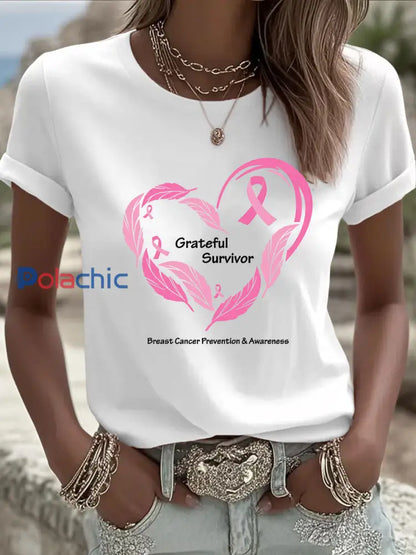 T-shirt à imprimé sensibilisation au cancer du sein pour femmes Blanc / S