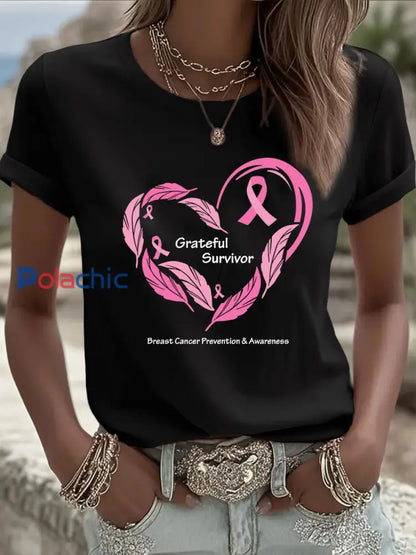 T-shirt à imprimé sensibilisation au cancer du sein pour femmes Noir / S