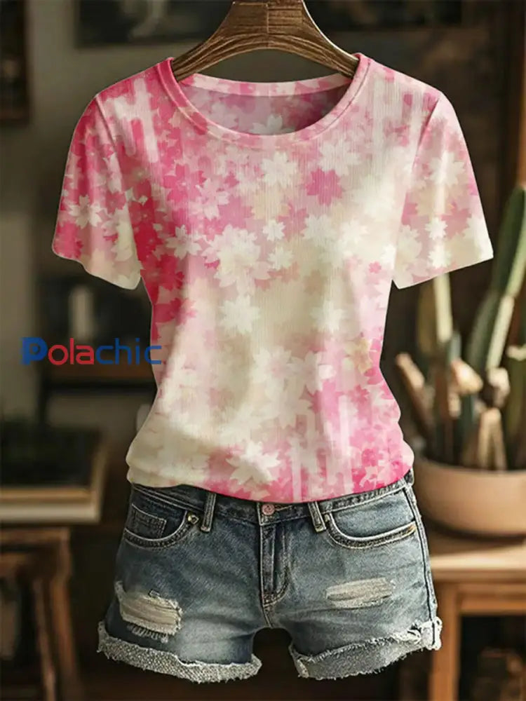 T-shirt à imprimé sensibilisation au cancer du sein pour femmes Rose / S