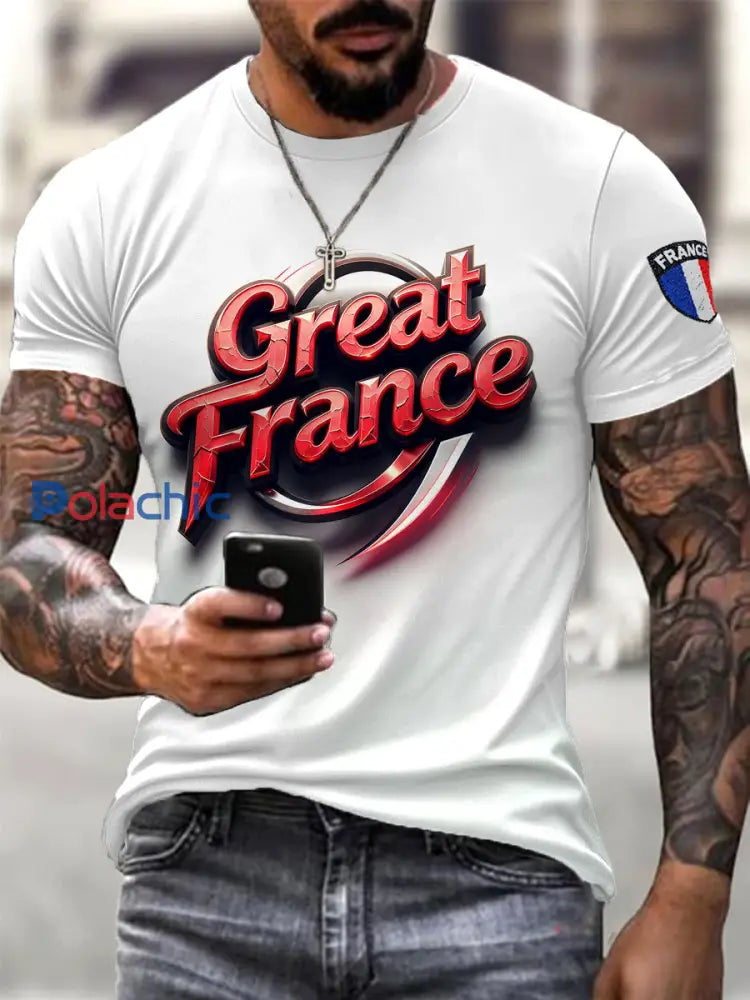 T-shirt à manches courtes blanc imprimé texte français pour homme Blanc / S