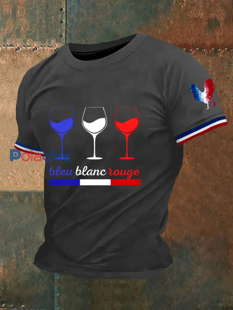 T shirt à manches courtes Bleu Blanc Rouge Homme Gris Foncé / S
