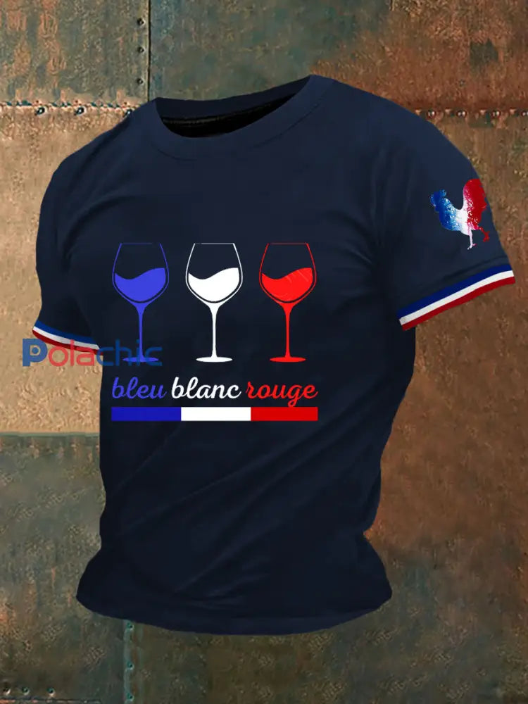 T shirt à manches courtes Bleu Blanc Rouge Homme Bleu Marine / S