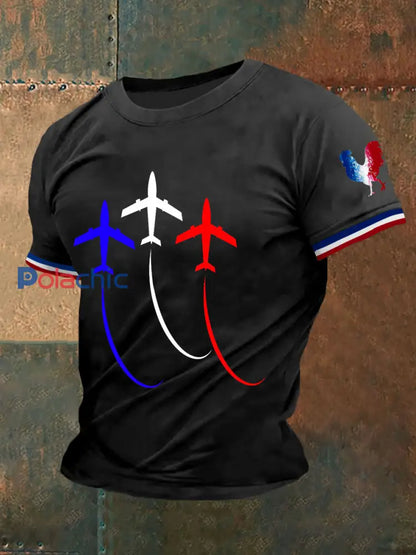 T shirt à manches courtes Bleu Blanc Rouge Homme Noir / S