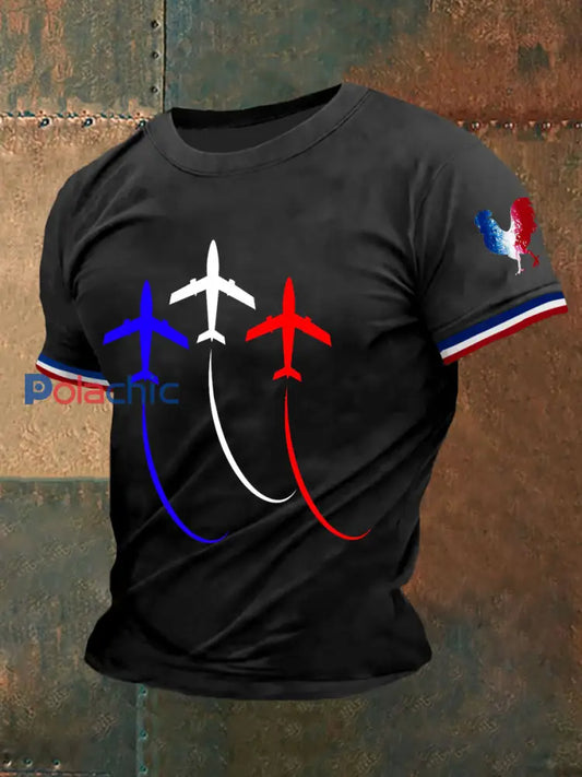 T shirt à manches courtes Bleu Blanc Rouge Homme Noir / S