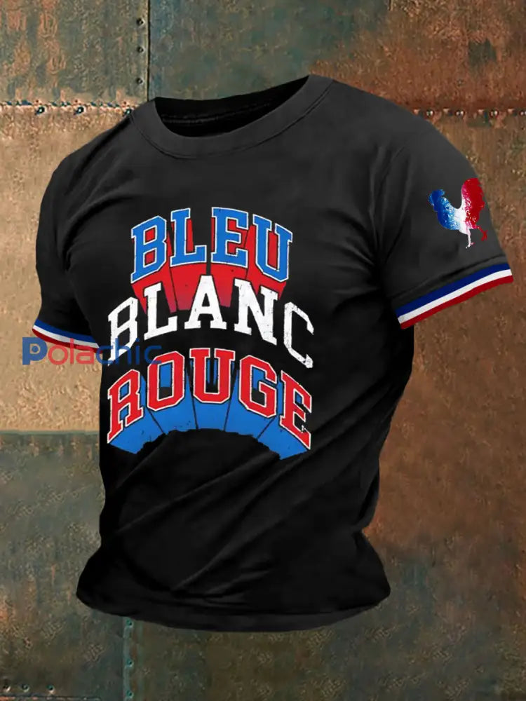 T shirt à manches courtes Bleu Blanc Rouge Homme Noir / S