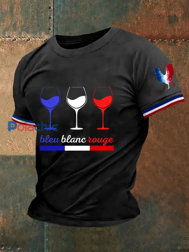 T shirt à manches courtes Bleu Blanc Rouge Homme Noir / S