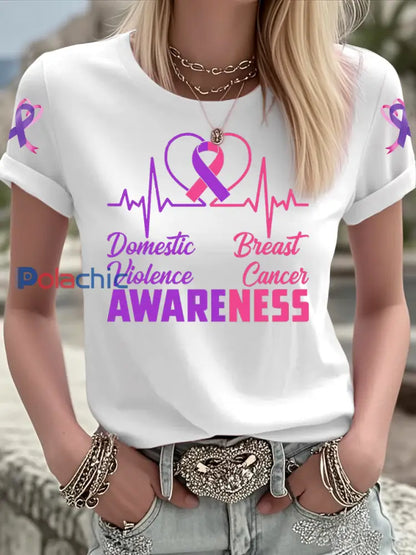 T shirt à manches courtes Breast Cancer Femme Blanc / S