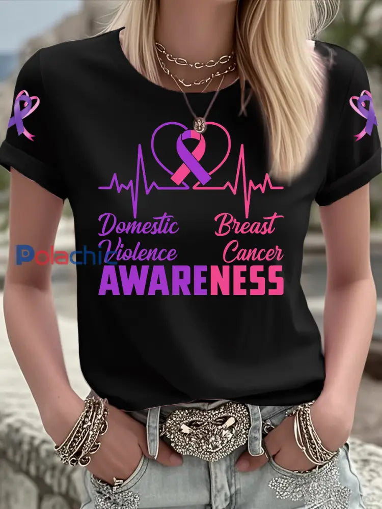 T shirt à manches courtes Breast Cancer Femme Noir / S