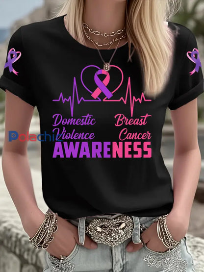 T shirt à manches courtes Breast Cancer Femme Noir / S