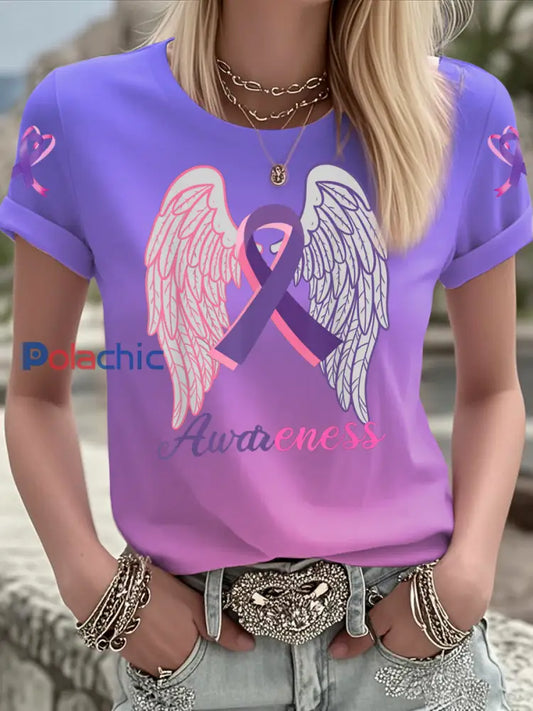 T shirt à manches courtes Breast Cancer Femme Rose Violet / S