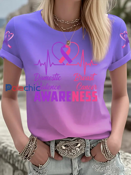 T shirt à manches courtes Breast Cancer Femme Rose Violet / S