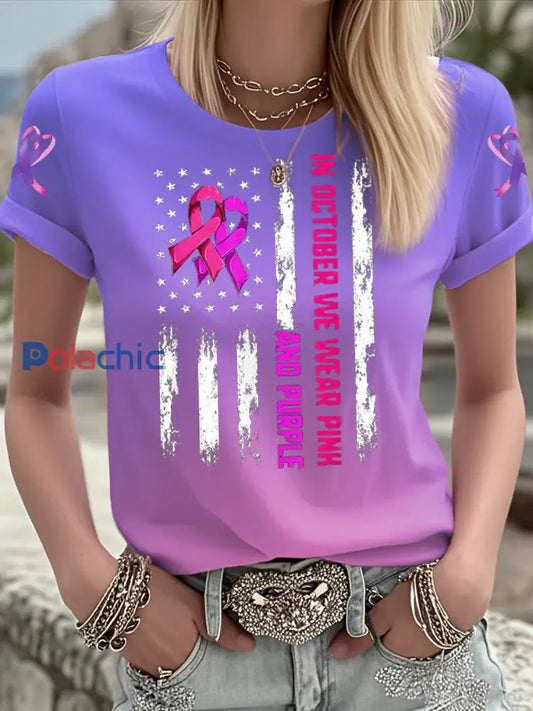 T shirt à manches courtes Breast Cancer Femme Rose Violet / S