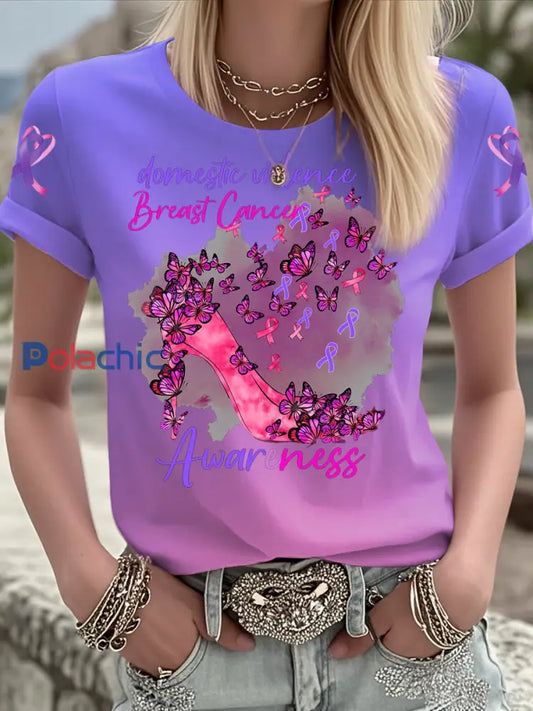 T shirt à manches courtes Breast Cancer Femme Rose Violet / S