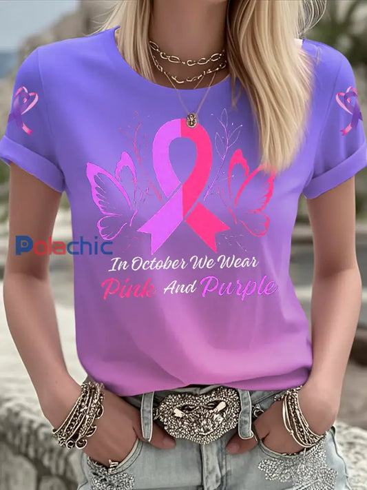 T shirt à manches courtes Breast Cancer Femme Rose Violet / S