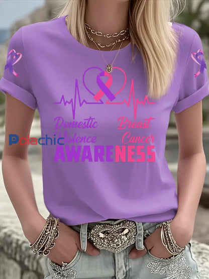 T shirt à manches courtes Breast Cancer Femme Violet / S