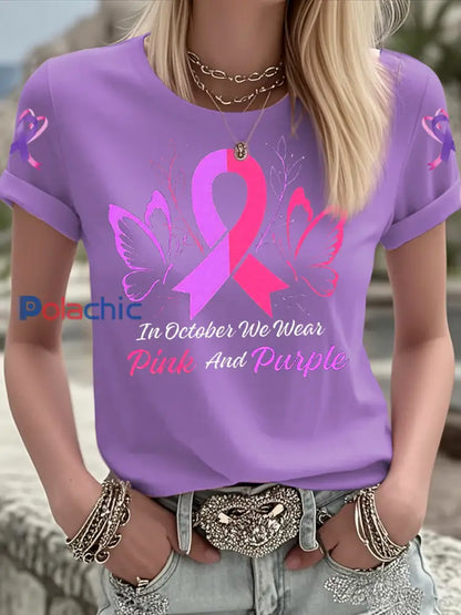 T shirt à manches courtes Breast Cancer Femme Violet / S