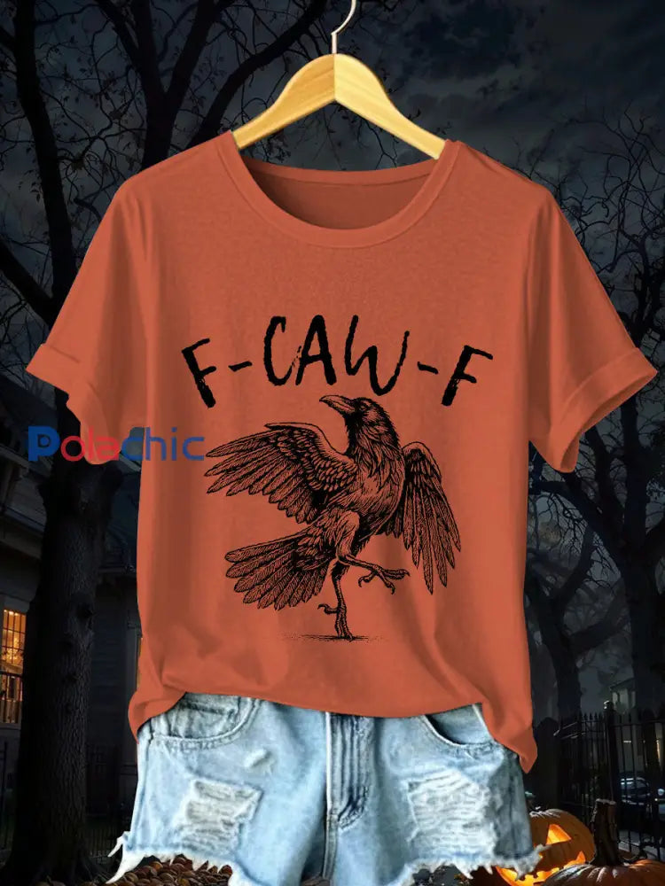 T-shirt à manches courtes Crow F-Caw-F Femme orange citrouille / S