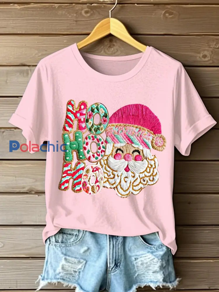 T-shirt à manches courtes DB -HO HO HO Santa Femme Rose / S