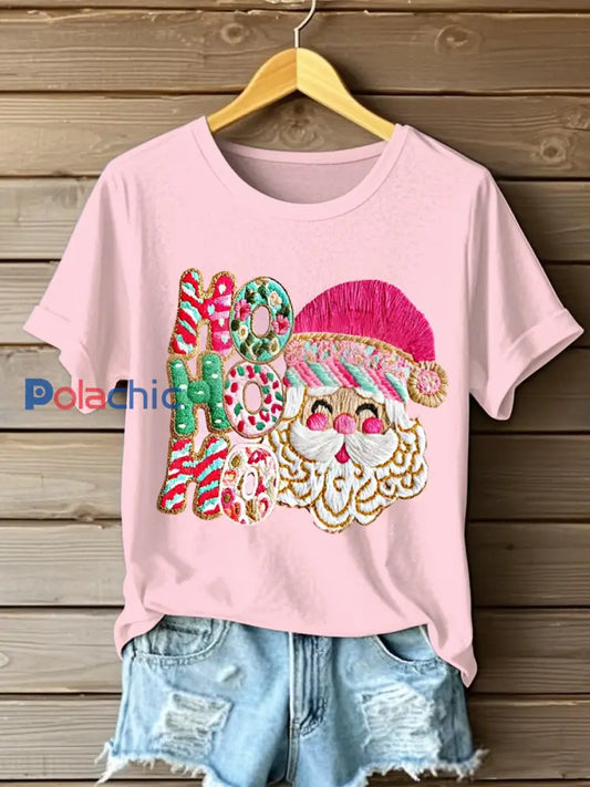T-shirt à manches courtes DB -HO HO HO Santa Femme Rose / S