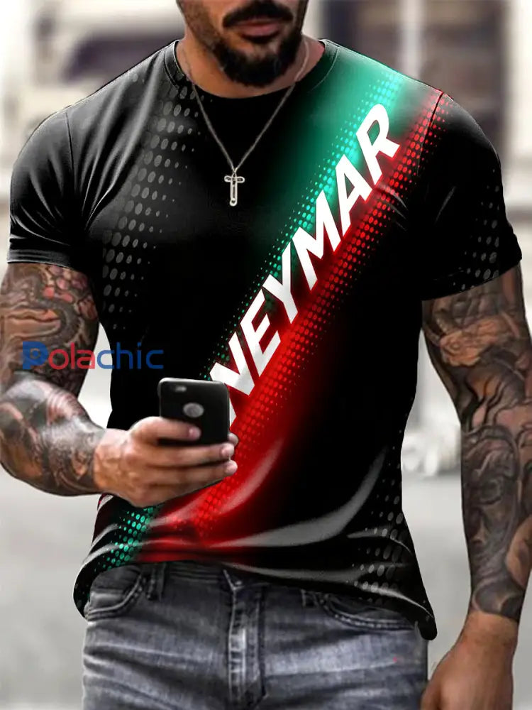T-shirt à manches courtes décontracté Neymar Print Homme Noir / S