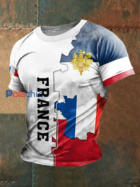 T-shirt à manches courtes design drapeau français pour hommes comme image / S