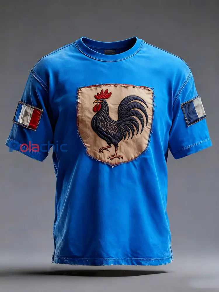 T-shirt à manches courtes Drapeau Français Le Coq Gaulois pour homme Bleu / S