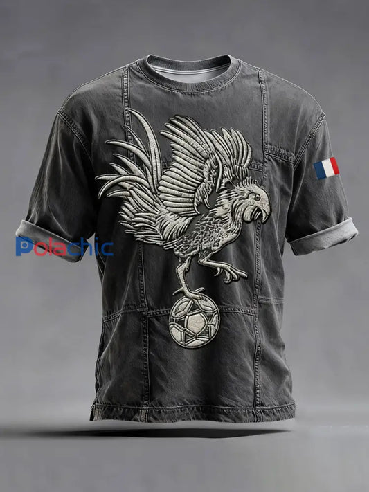 T-shirt à manches courtes Drapeau Français Le Coq Gaulois pour homme Gris foncé / S