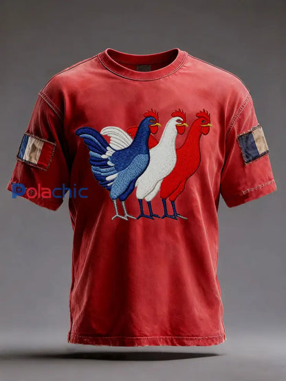T-shirt à manches courtes Drapeau Français Le Coq Gaulois pour homme Rouge / S