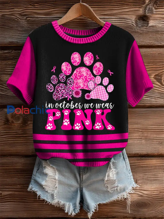 T shirt à manches courtes en imitation rose In october We Wear pour femme Rose Rouge / S