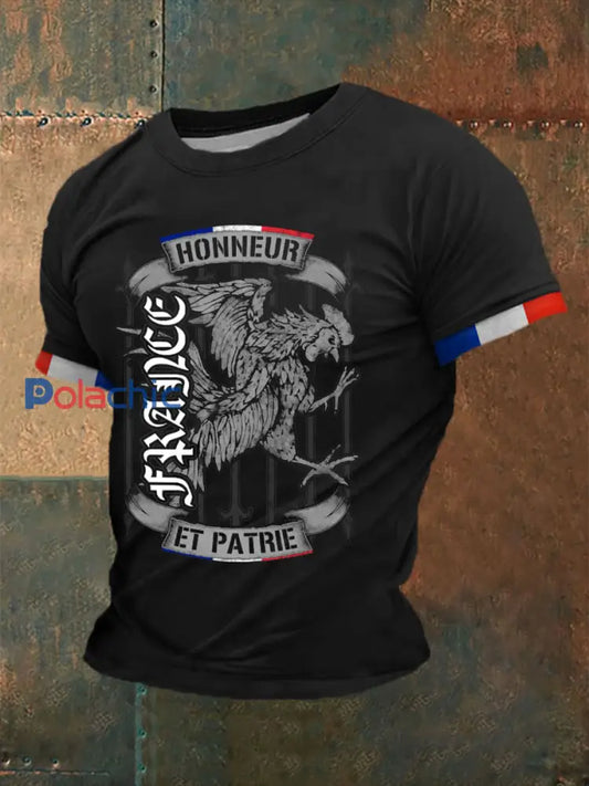 T shirt à manches courtes France honneur et patrie Homme Noir / S