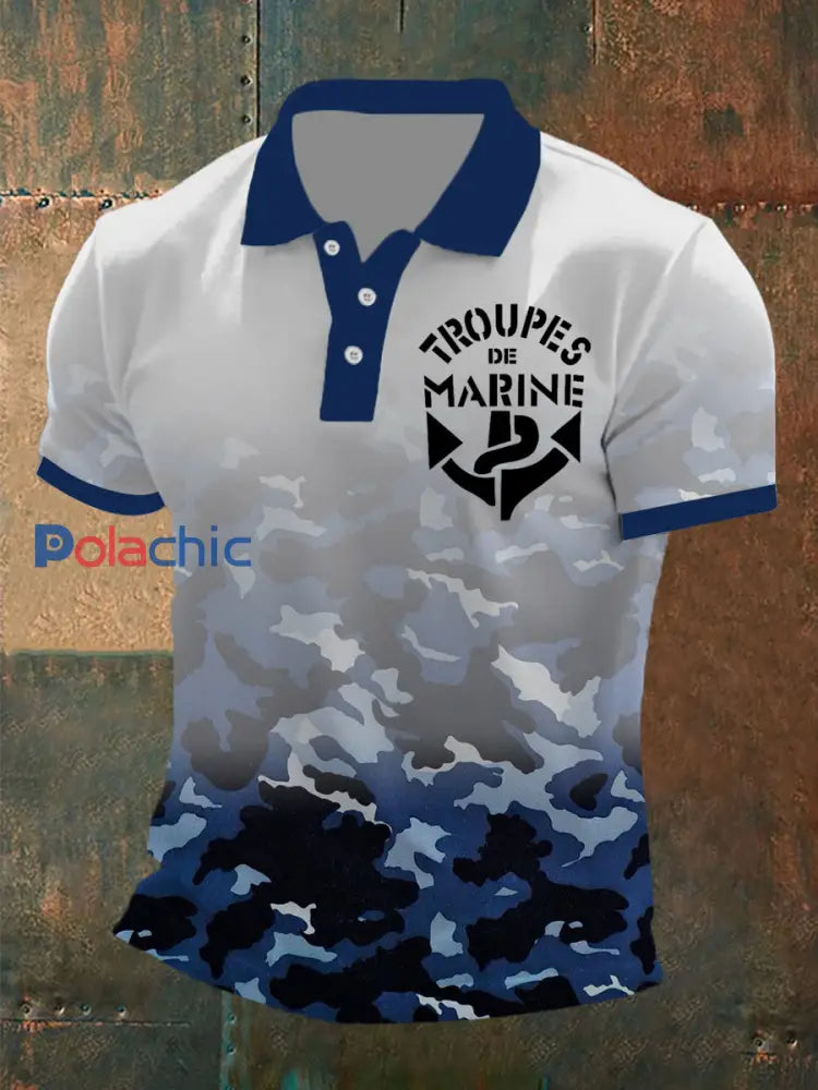 T-shirt à manches courtes France Marine Troops Homme Bleu / S