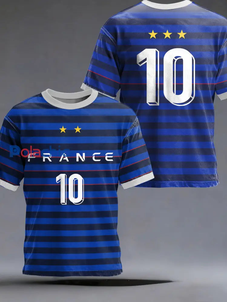 T-shirt à manches courtes France Soccer pour homme Bleu Marine / S