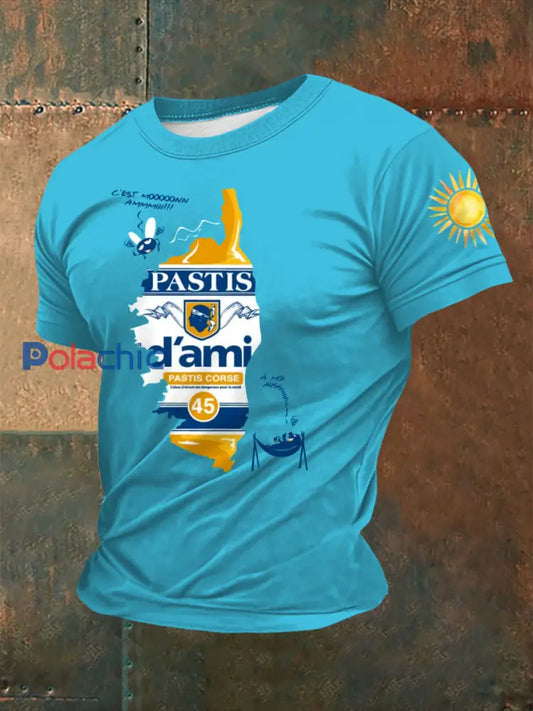 T-shirt à manches courtes imprimé alcool pour hommes Bleu-Vert / S