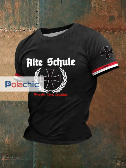 T-shirt à manches courtes imprimé Alte Schule Homme Noir / S