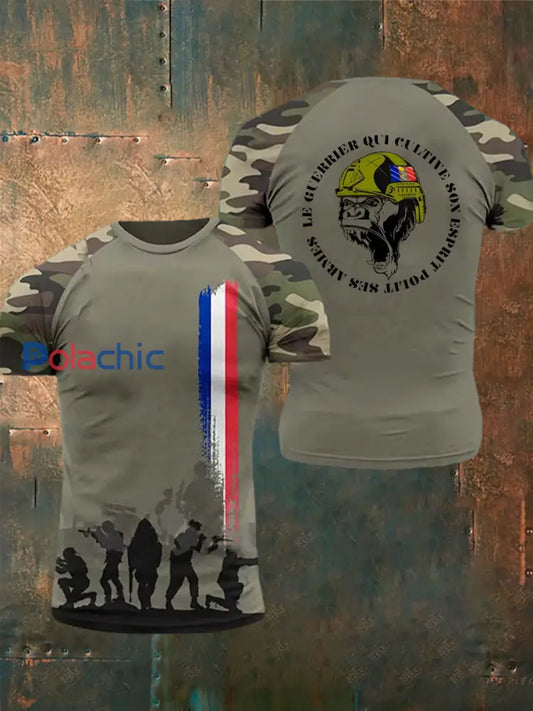 T-shirt à manches courtes imprimé armée française pour hommes vert armée / S