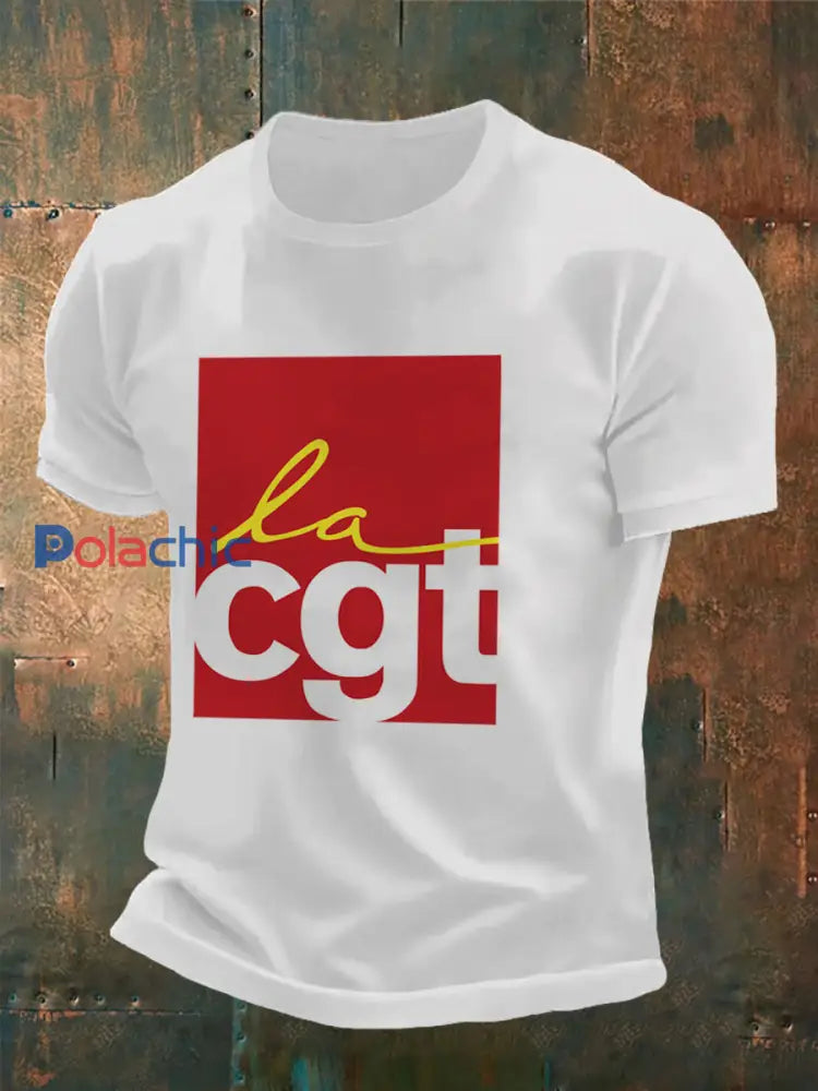 T-shirt à manches courtes imprimé Confédération Générale du Travail pour homme Blanc / S