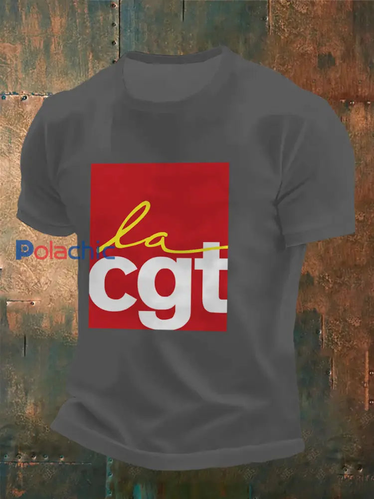 T-shirt à manches courtes imprimé Confédération Générale du Travail pour homme Gris / S