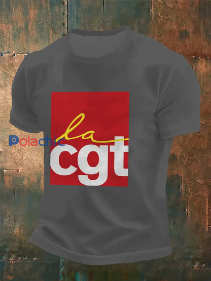 T-shirt à manches courtes imprimé Confédération Générale du Travail pour homme Gris / S