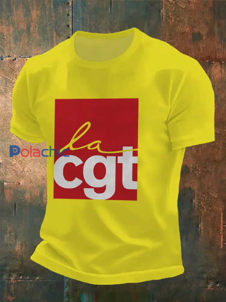 T-shirt à manches courtes imprimé Confédération Générale du Travail pour homme Jaune / S