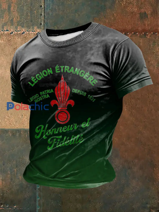 T-shirt à manches courtes imprimé de la Légion étrangère française pour homme Noir / S