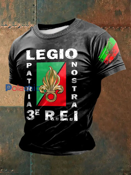 T-shirt à manches courtes imprimé de la Légion étrangère française pour homme Noir / S