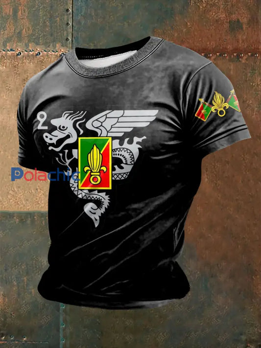 T-shirt à manches courtes imprimé de la Légion étrangère française pour homme Noir / S
