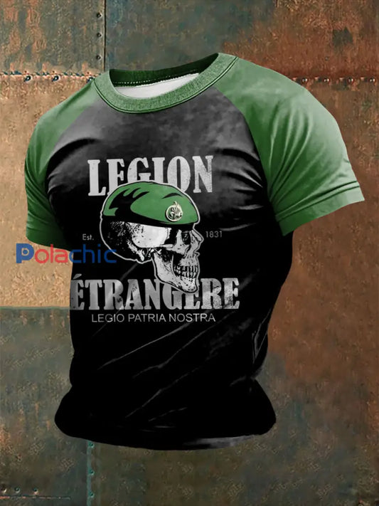 T-shirt à manches courtes imprimé de la Légion étrangère française pour homme Noir / S