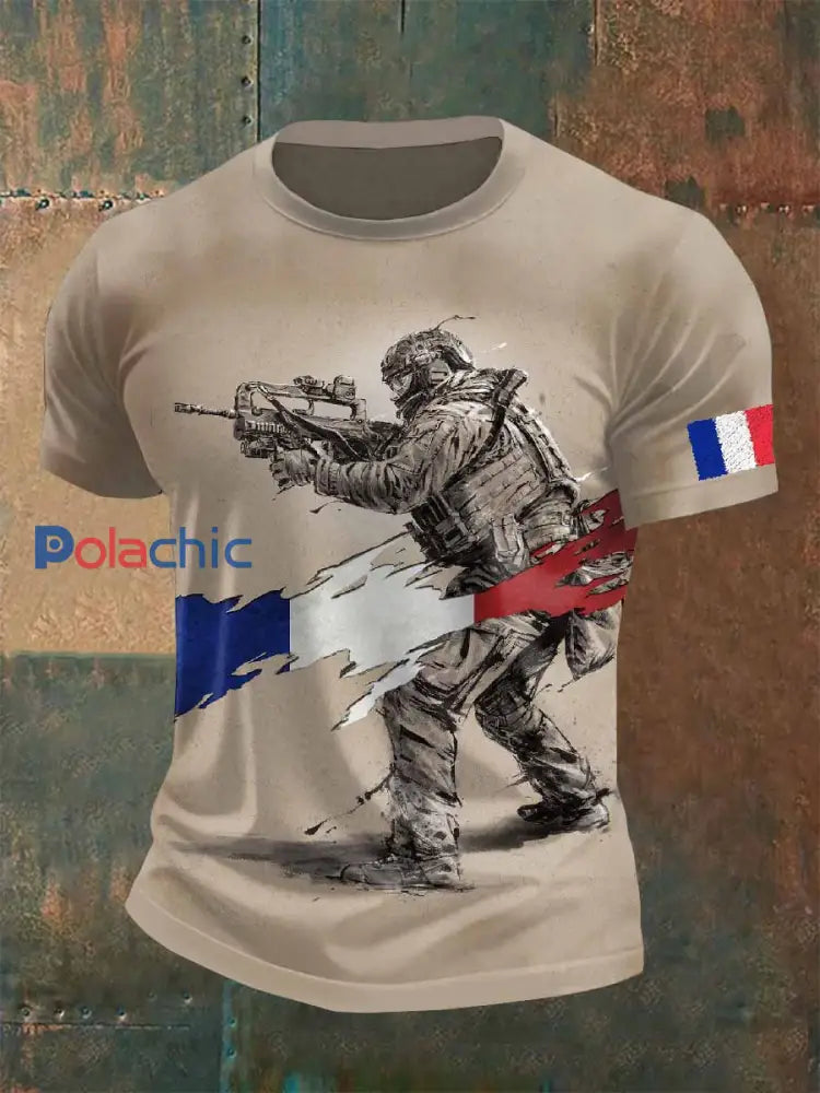 T-Shirt À Manches Courtes Imprimé Militaire Pour Homme comme image / S
