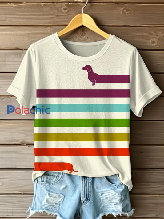 T-shirt à manches courtes imprimé teckel drôle des femmes comme image / S