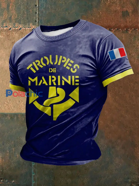 T-shirt à manches courtes imprimé Troupes de Marine Homme Bleu Marine / S