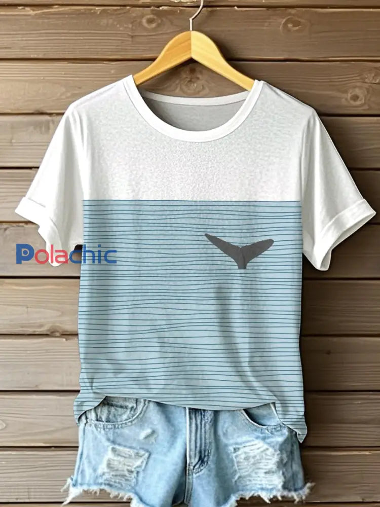T-shirt à manches courtes à imprimé Whale Art Femme comme image / S