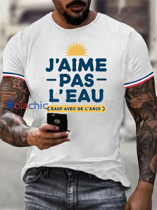 T-shirt à manches courtes J’aime pas l’eau pour homme Blanc / S