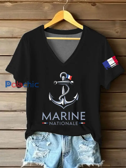 T-shirt à manches courtes Marine Nationale Femme Noir / S